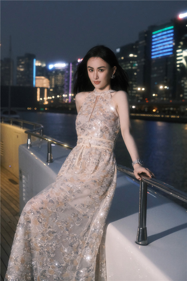 Wardrobes by Chen Gold  Couture with Floral Embroidery Sequin Banquet Dress-Onome