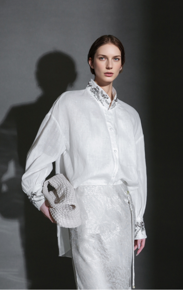PIAOIN luxury vintage beaded design handmade custom shirt-BEATRICE.