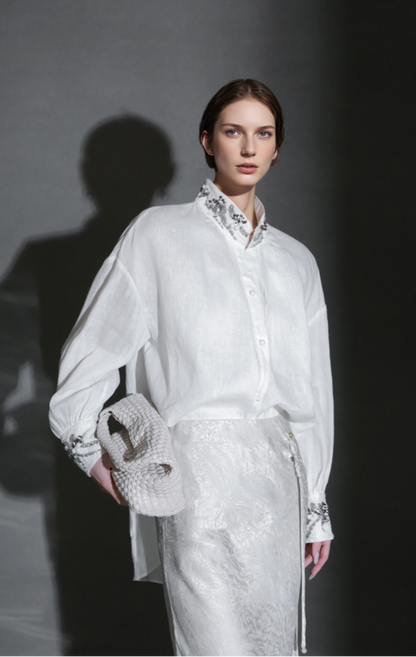 PIAOIN luxury vintage beaded design handmade custom shirt-BEATRICE.