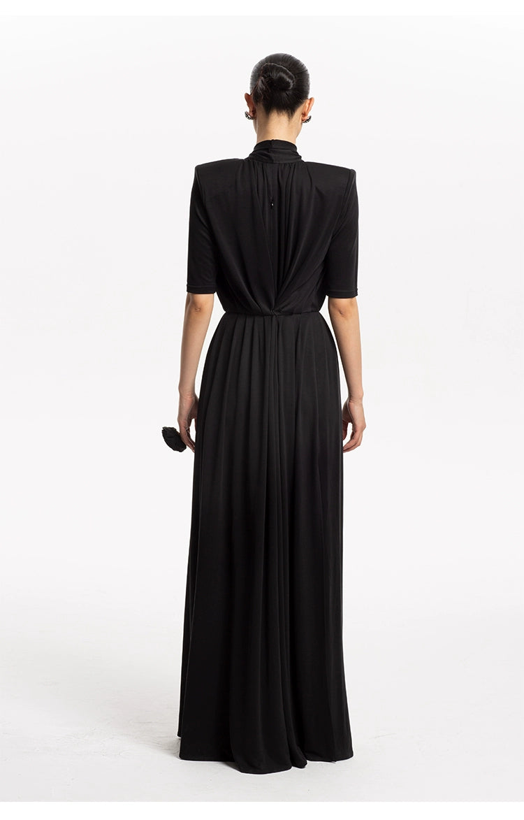 High-end elegant Summer French Pleated flowy maxi long wedding Knit Dress - KCae M / Black High-end elegant Summer French Pleated flowy maxi long wedding Knit Dress - KCae M / Black