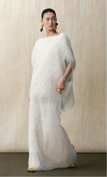 ZHUCHONGYUN  snow-white fringe loose straight long skirt-SOUH.