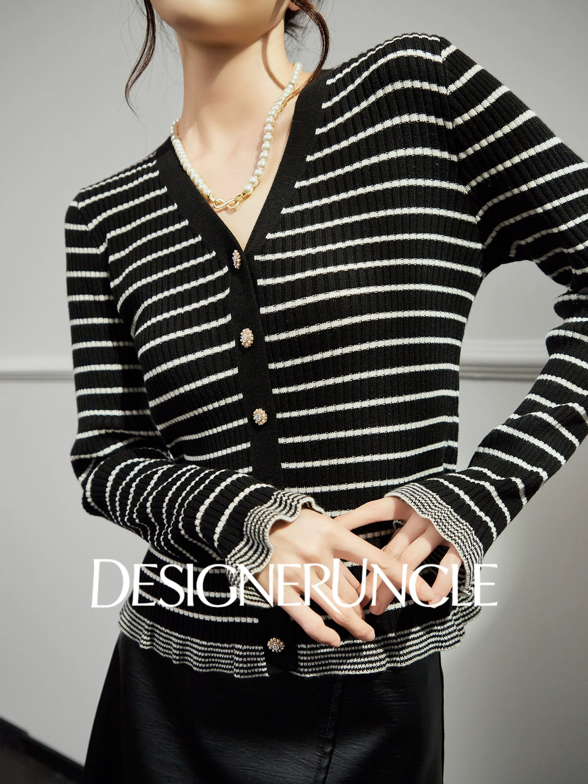 DGU "Ink Sequence" special black temperament and versatile slimming design striped jacket -  Francis ?