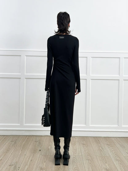 ANNAKIKI Black Cutout Four-Pointed Star Long Sleeve Dress Women-MARTIN