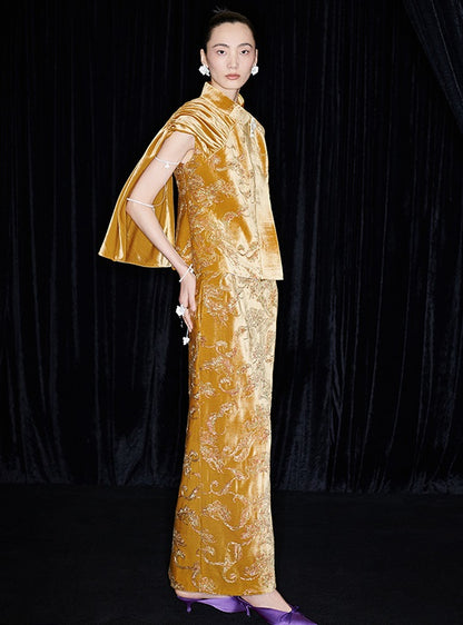 M essential Marquette designer Juyi velvet drape structure slim side vest - STREAM.