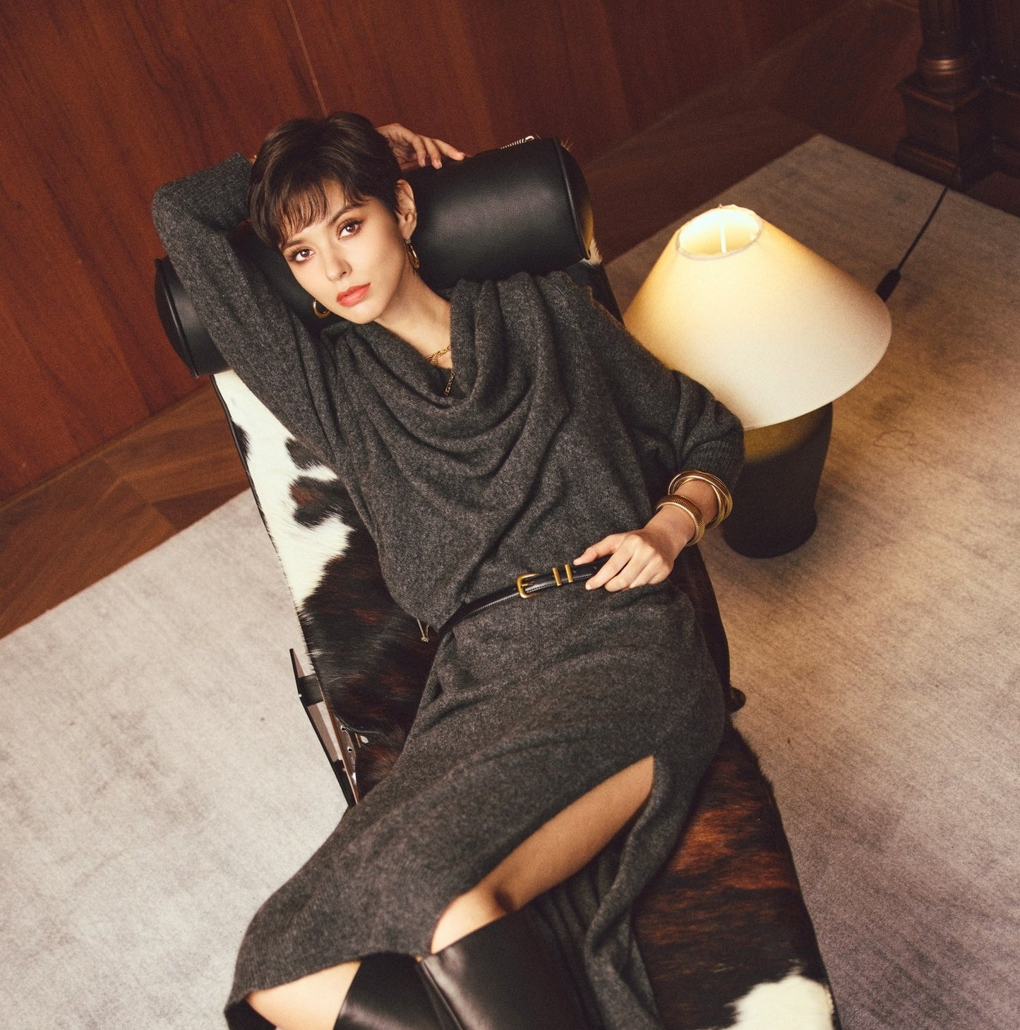 ANNASPEAK  Wool V-Neck Dress Shawl Knit Set Winter-KIKI.