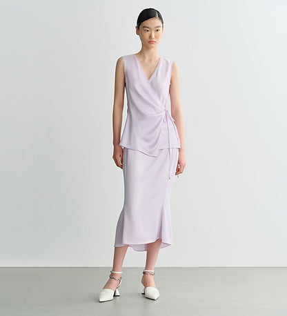 COMME MOI Lv Yan designer summer women's purple temperament double-sided satin fishtail skirt - DAISY.