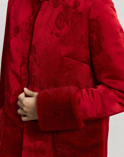 HECO 100% viscose High Neck Fur Collar red black Cotton Suit Women - entity.