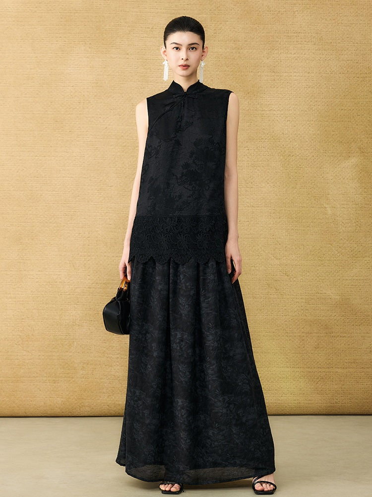 HECO Chinese diagonal placket buckle cool lion jacquard sleeveless top - CONNECT.