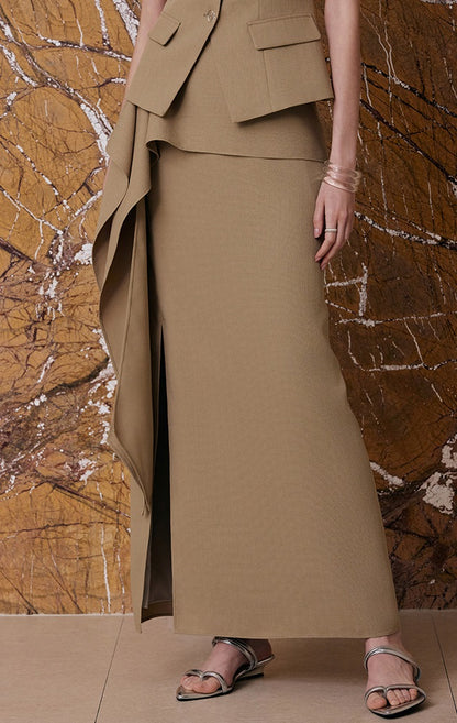 M essential Rhythm French Sleeveless Crew Neck Vest with Relaxed Elegance & Ruffled Hem Skirt-EVANORA.