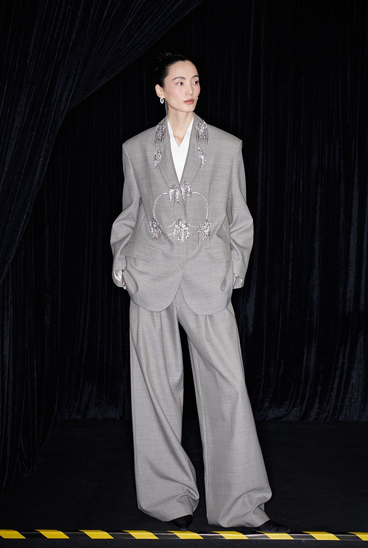 M essential Mackay designer skinny wool orchid crystal lamp tassel bead suit - TONY.