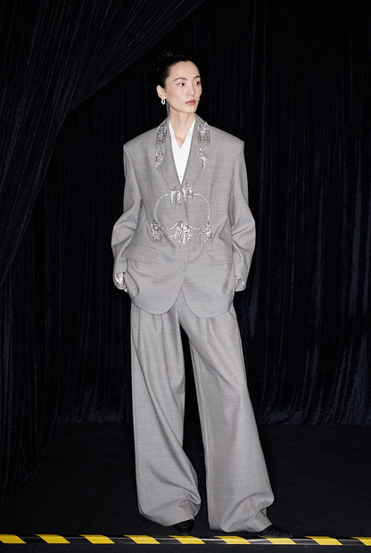 M essential Mackay designer skinny wool orchid crystal lamp tassel bead suit - TONY.