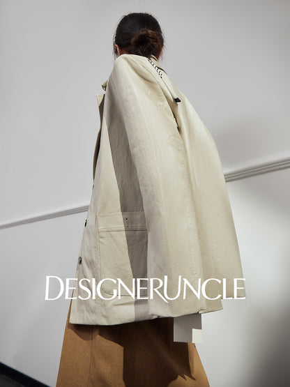 DGU "Light Twilight" Beige Gray Haining Genuine Leather Jacket - Billie.