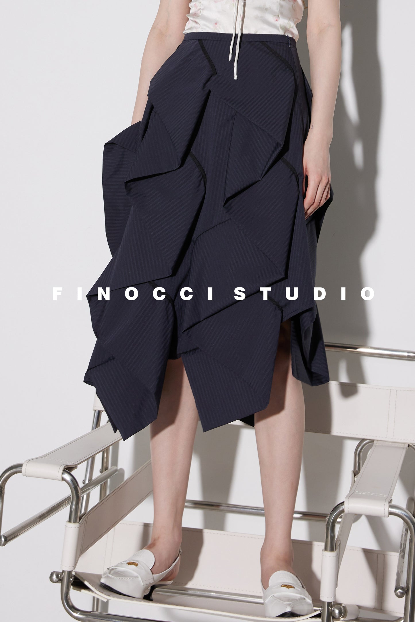 Premium striped jacquard minimalist statement  high-rise skirt - Tiko