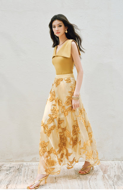 WANGXO | Flower Detailing on a Gorgeous Large A-Line Swing Skirt -SENA