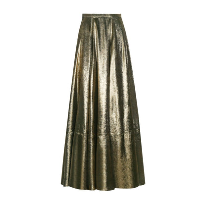 PURITY lacquered metallic gold A-line skirt  silhouette leather vest- Celeste