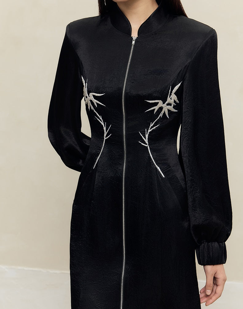 HECO 100% Acetate embroidered Stand-Up Collar black white Jacket Dress Women - king.