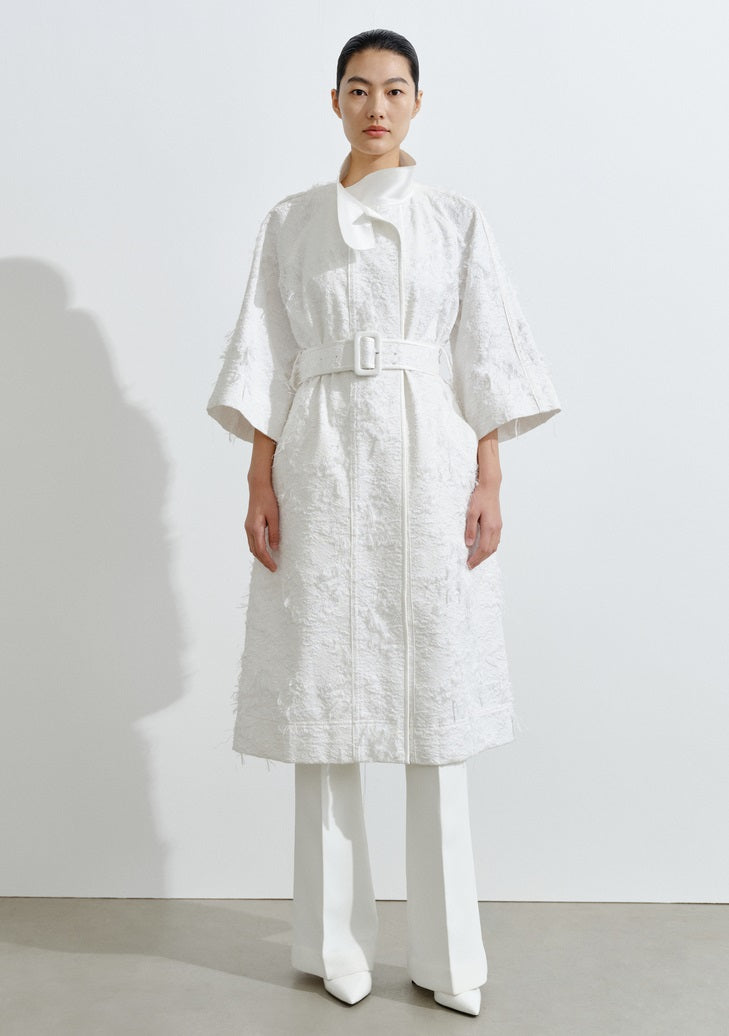 COMME MOI Lv Yan designer spring unique jacquard luxury A-type mid-sleeved trench coat - ARIA.