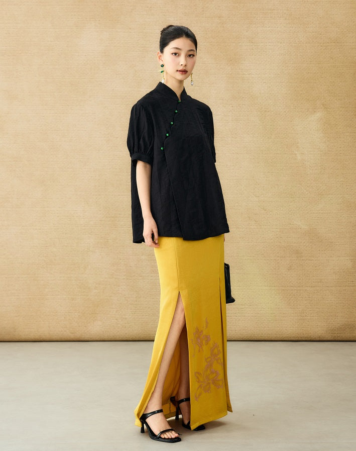 HECO Chinese style jacquard bubble summer silk cross-body top - PERFECT .