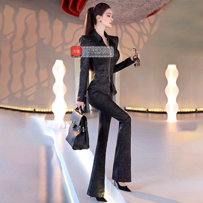 VJE Professional Suit Jacket Micro Flared Pants Two-Piece Set-MIDE.