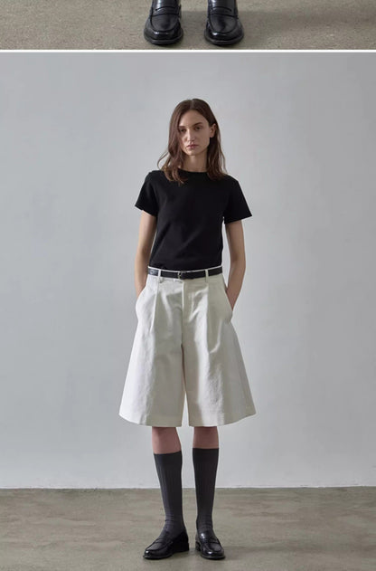 NOTHING WRITTEN pattern shorts high-waisted casual wide-leg cropped pants-GWEN.