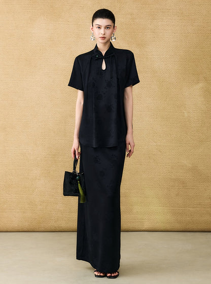 HECO Chinese acetate jacquard women's cool flesh covering elegant skirt - DATE.