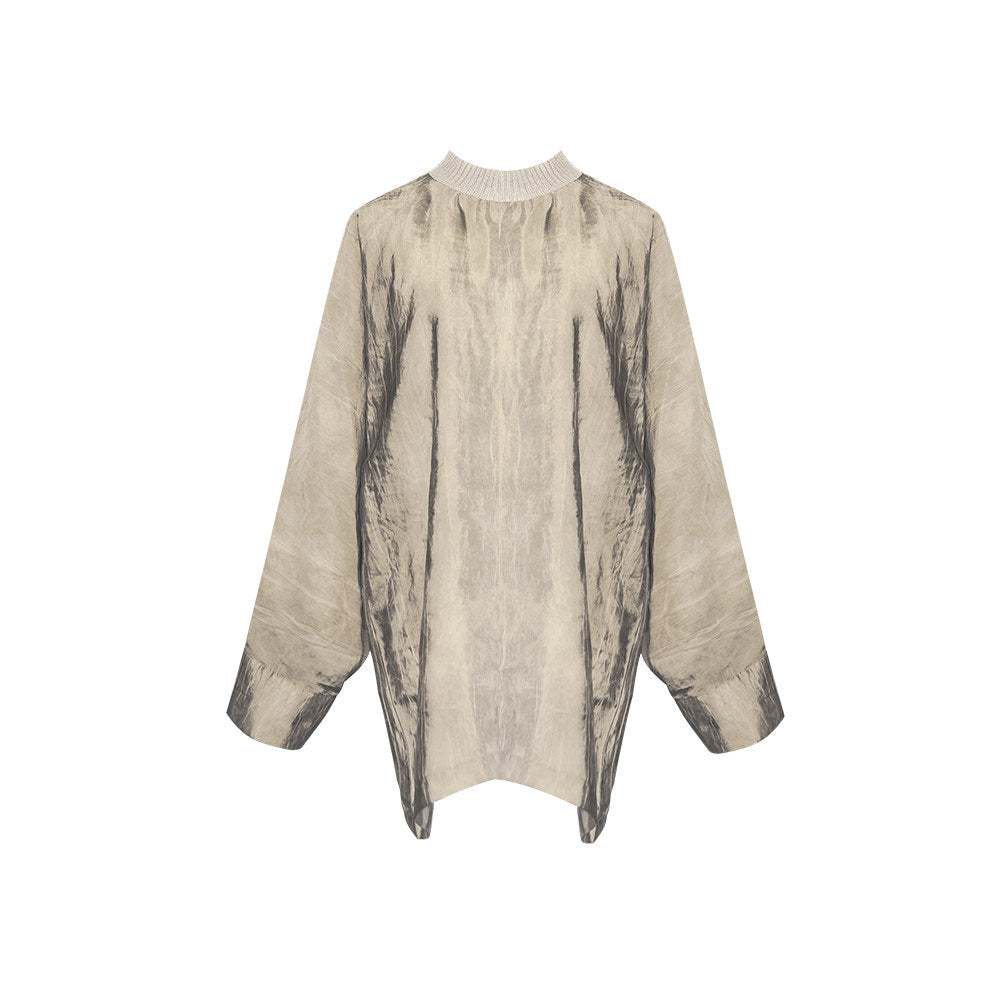 TUYUE Mixed Gray Ancient Style One-Piece Tailoring Knitted Collar Silhouette Top-ELIJAH.