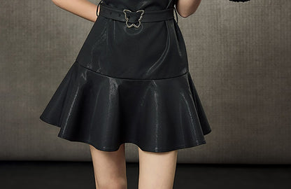 HECO Off Shoulder Ruffle Short Cinched Waist Dress  - SECRET.