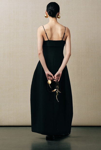ZHUCHONGYUN cocoon-shaped waist-cinching black slip dress -CALEB.