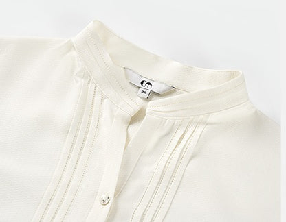 COMME MOI Lu Yan Designer's new women's commuter silk long-sleeved stand-up collar shirt - POWER.