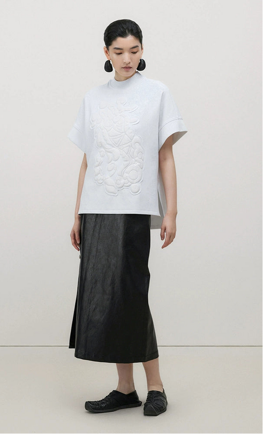 ZHUCHONGYUN white loose embroidered flower manuscript short-sleeved top-UCHIS.