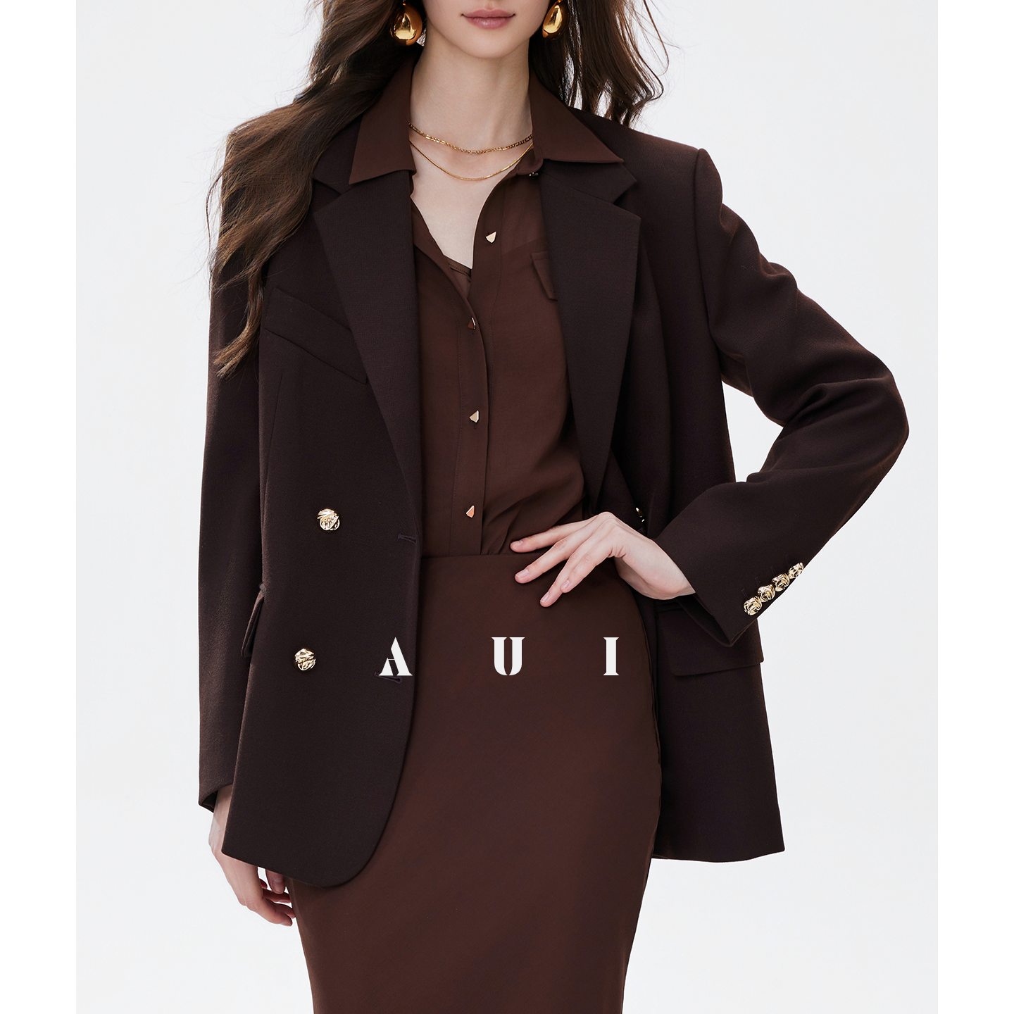AUI Black Professional Temperament Chiffon Shirt Puff Sleeve Slim Polo Dress - Ha-rin.