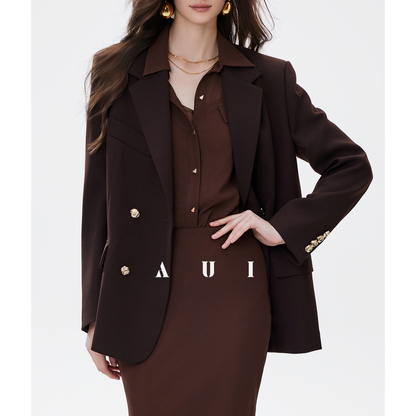 AUI Black Professional Temperament Chiffon Shirt Puff Sleeve Slim Polo Dress - Ha-rin.