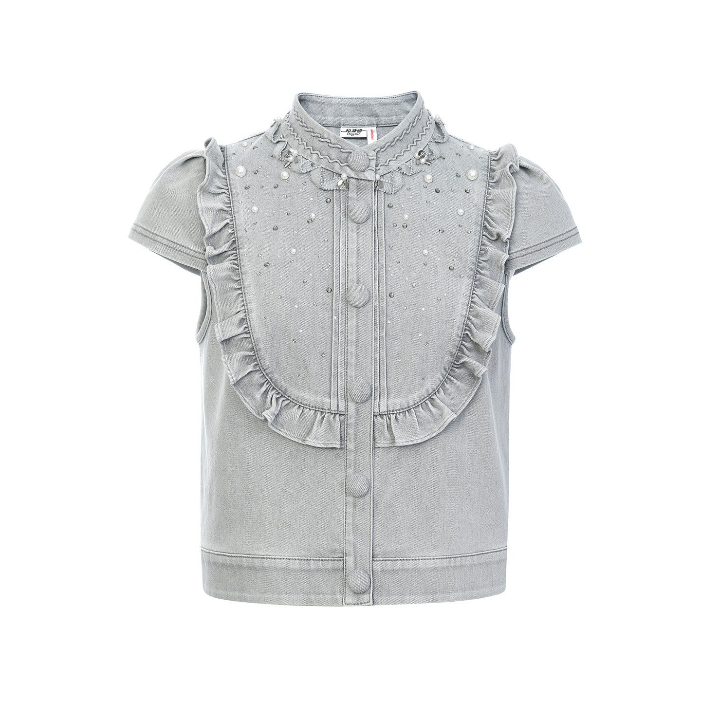 FAME beaded ruffled cropped denim top - NATALIE
