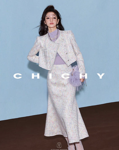 CHICHY Mermaid Fragrance Tweed Mermaid Skirt Two-Piece Set-GIGI