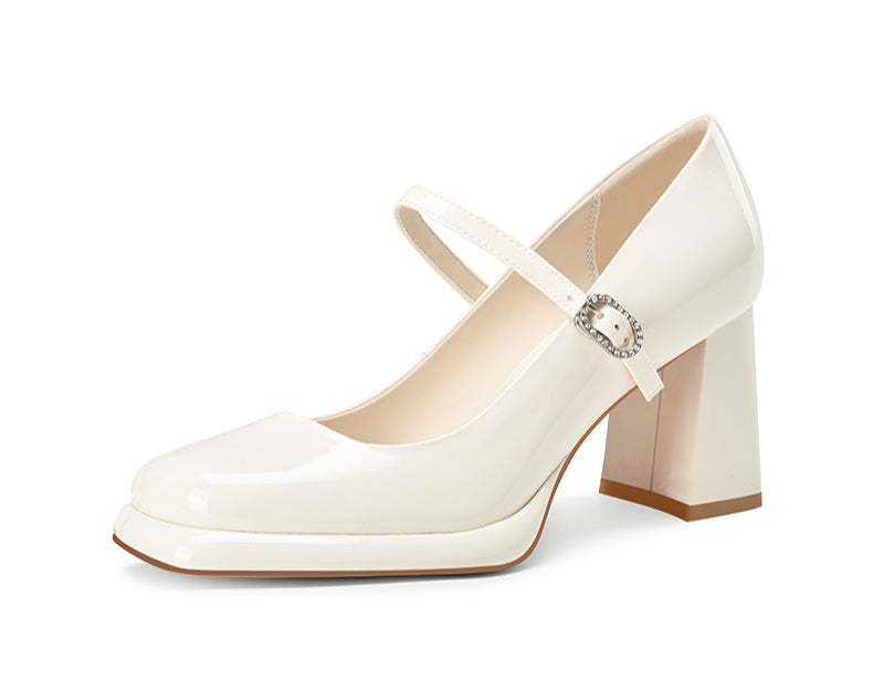 Pjjuu  patent leather Platform Soled Maryan Jane Wedding Shoes - Salua