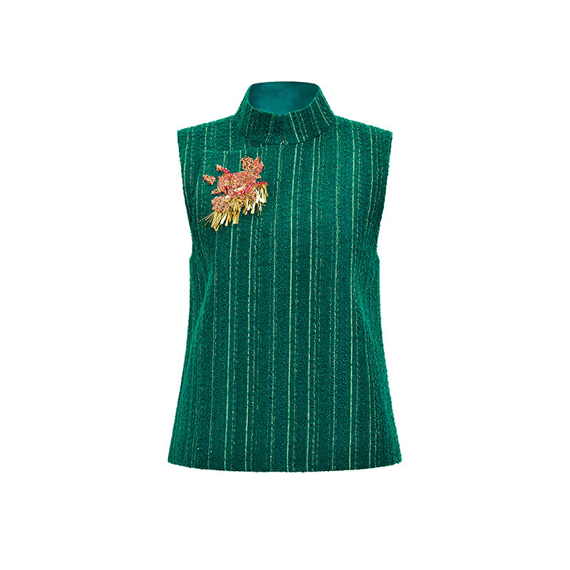 M essential Mackay designer rose beads placket green vest pencil skirt - Biba.