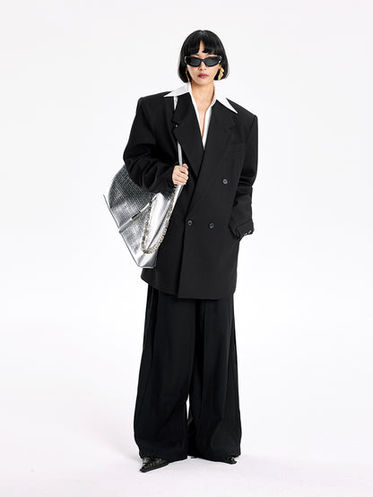 TINY IN Padded Shoulder Cuffs Folded Wide Shoulders Loose Coat-POXY