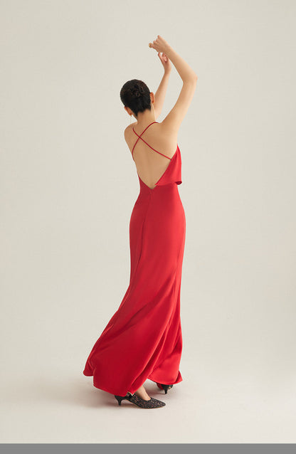 GOUDIN dressing satin party evening gown-MORA.