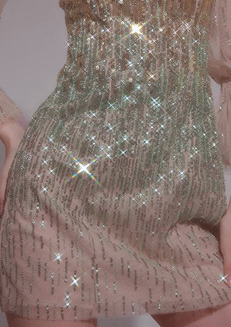 Wardrobes by Chen High End Golden Green multi color sequince mini dress-Serah