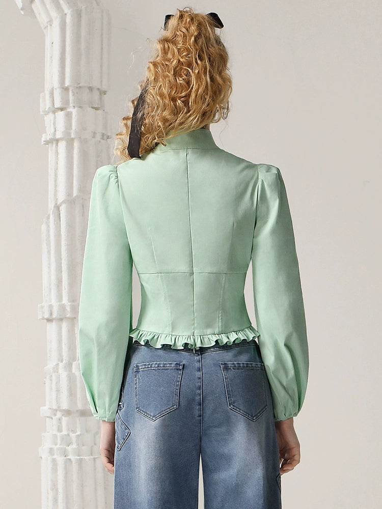 CHECOCRE  Elegant Stubble Girl Commuter green crop Shirt - MARVIN