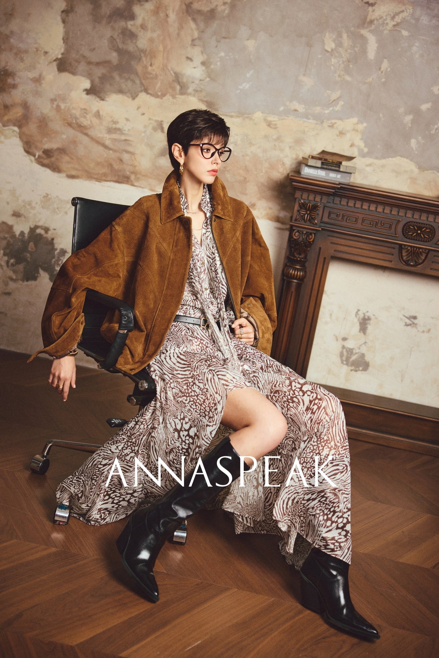 ANNASPEAK ROSSO Red Label Eco-Friendly Leather Heavy Jacket Skirt Set-GHUGH.