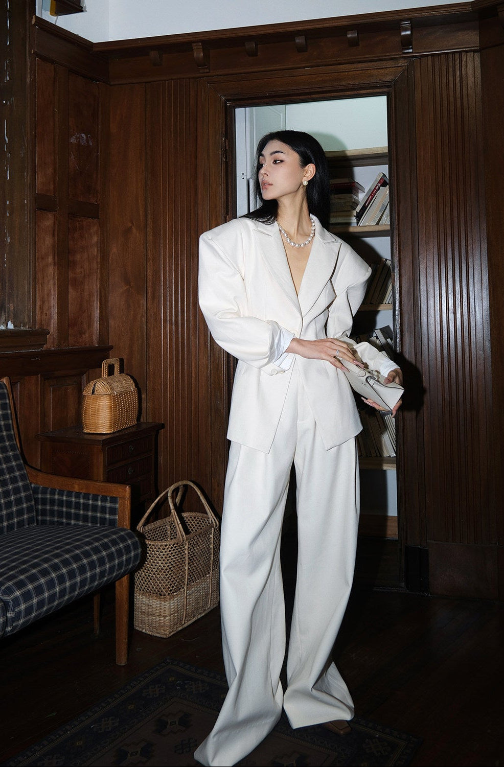 MEI SANGUAN Strong-Shoulder Blazer & Wide-Leg Pants Suit - BRIGHTON