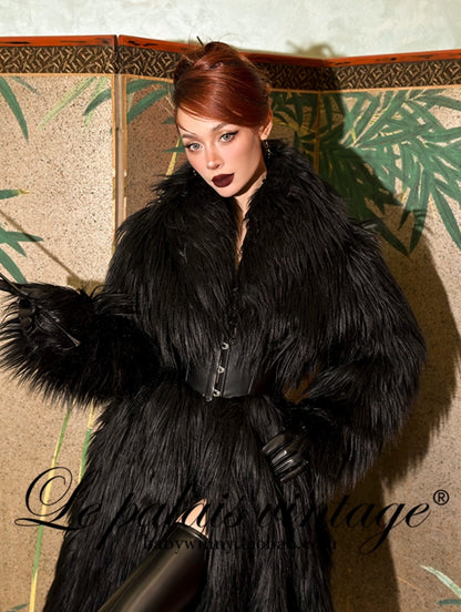 Le Palais Vintage Elegant Black Slim Waist Seal Heavy Long Fur Jacket-Cielo