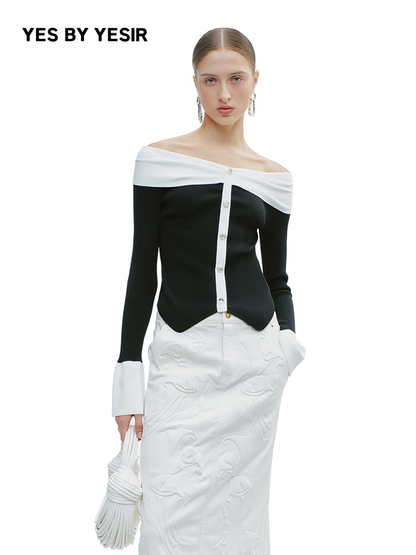 YES BY YESIR  one-shoulder pullover wool knit top - PROF.