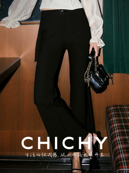 CHICHY Versatile Black High-Waisted Bootcut Foreign Goddess Pants-BERG