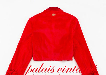 Le Palais Vintage Elegant Style Red Fur Crop Chinese Jacket - Jacky.