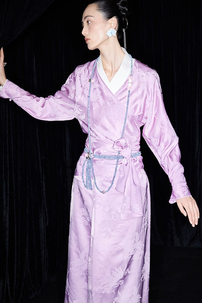 M essential Makay designer hibiscus jacquard layered placket wrap-around waist shirt - BETA.