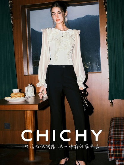 CHICHY Versatile Black High-Waisted Bootcut Foreign Goddess Pants-BERG