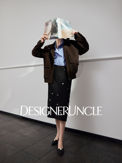 DGU|Dark Coffee Top Women's Autumn New High-end Retro Loose Slimming Versatile Casual Top - STICK ?