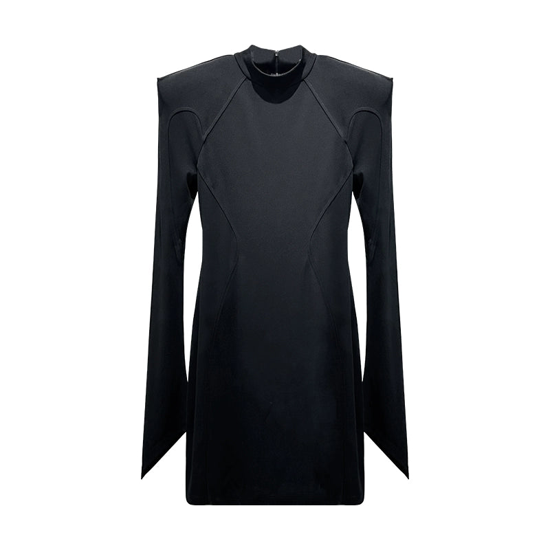 ANNAKIKI women's black acetate shoulder pads waist slim dress-ZEUS